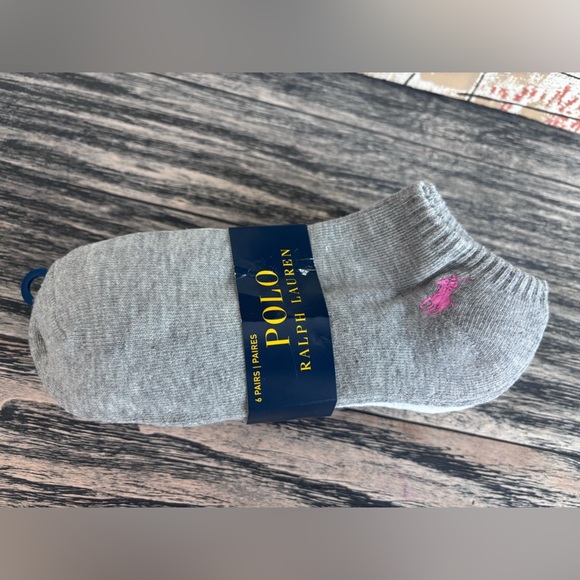 Ralph Lauren 6pk Ankle Socks with Pink Logo - Picture 1 of 4